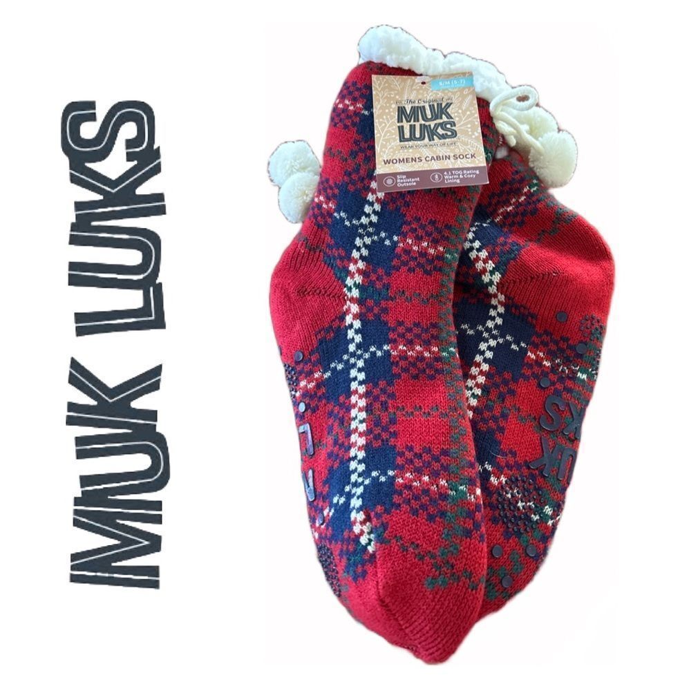 Muk Luks Women’s Cabin Plaid Pattern Socks -‎ Size S/M 5-7